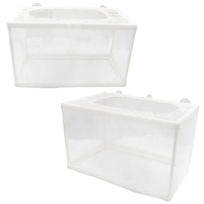 Hordion 2 Pack Mesh Aquarium Breeder Box, Fish Tank Breeder Net Fry Hatchery Incubator Mesh with Suction Cups for Newborn Small Fish, Large Size