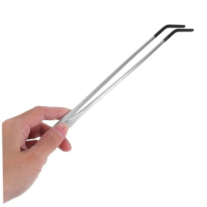 Mikikit 2pcs Stainless Steel Long Aquarium Tweezers with Rubber Tips Curved Feeding Tongs for Reptiles Terrarium Tools for Snake Gecko and Other Pet Supplies