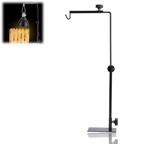 Adjustable Reptile Lamp Stand Floor Light Holder, Black 40 to 60Cm Heat Lamp Stand with Single Hook for Reptile Amphibian Terrariums Tortoise