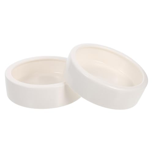 Mikikit 2 Pcs White Ceramic Lizard Feeder Bowls with Anti-Escape Design, Safe Round Small Feeding Dishes for Reptile Food and Water, for Small Reptile Animals