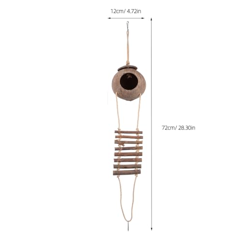 Reptile Hide Cave with Ladder Synthetic Coconut Shell Shelter for Lizard Tank Accessories Reptile Enclosure Decor 28.34X4.72X2.36In