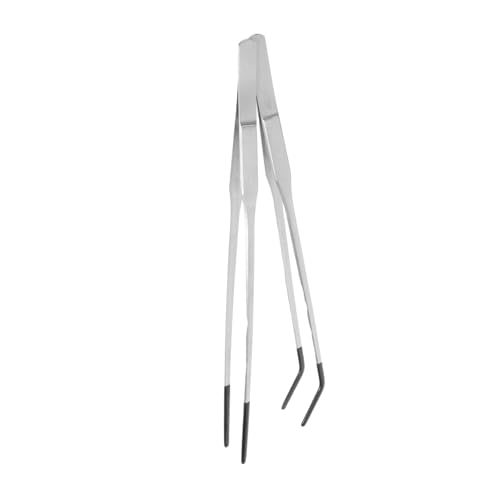 VILLCASE 2pcs Stainless Steel Curved Aquarium Tweezers Rubber Tips for Reptile Feeding for Snakes Turtles Lizards and Safe Pet Feeding Tongs