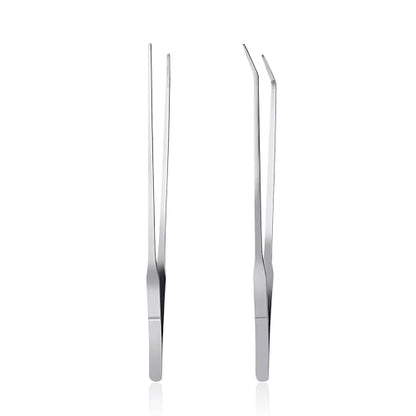 Feeding Tongs 2pcs Stainless Steel Aquarium Long Tweezers 27cm/10.6 inches Straight Curved Tweezers for Fish Tank Aquatic Plants Reptile Lizard Gecko Snake Spider Bird
