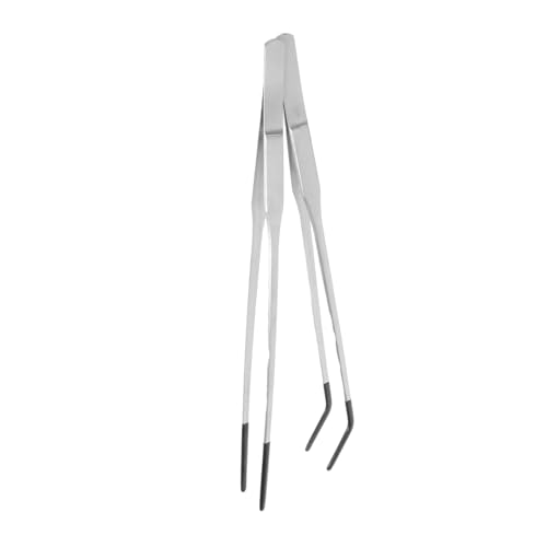 POPETPOP 2pcs Stainless Steel Feeding Tongs with Protective Rubber Tips for Reptiles of Curved Handle Aquarium Tweezers for Snakes Lizards and Aquatic Plants