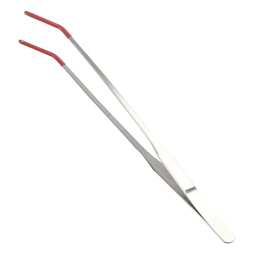 Stainless Steel Reptile Feeding Tongs, Curved Aquarium Tweezers with Rubber Tip, Terrarium Tongs for Gecko, Lizard & More, 10.63" Length, Red - color: Red, size: 10.63"