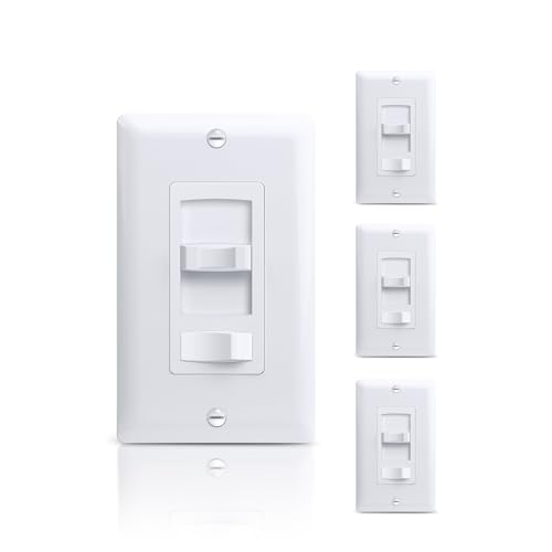 ECOELER Slide Dimmer Light Switch, Single-Pole or 3 Way Full Range Dimming Wall Switches for 300W LED/CFL, 600W Halogen/Incandescent, Wall Plate Included, ETL Listed, White, 4 Pack - color: White, size: 4 - Pack