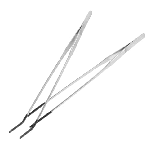 2pcs Aquarium Tweezers: Stainless Steel Straight And Curved Tweezers Set - Long Handle Reptile Feeding Tongs For Lizards Spider Snake