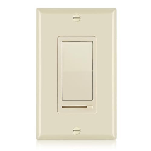 Maxxima LED Slide Dimmer Rocker Switch, Ivory, 3-Way/Single Pole, 600W Max | LED Compatible, Wall Plate Cover Included, Decorative Electrical Switch - color: Ivory, size: Single Pack