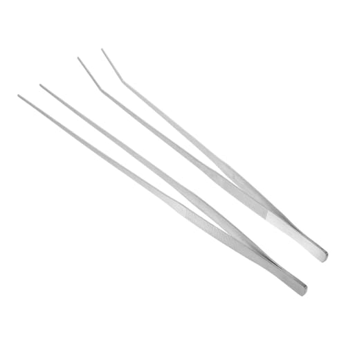 Toddmomy 2pcs Feeding Tongs Plant Curve Aquarium Tweezers Bearded Dragon Food Tongs Tweezers Feeding Fish for Terrarium Extra Long Reptile Supply Silver Stainless Steel