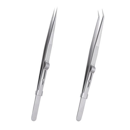 2Pcs Professional Diamond Tweezers Gem Stone Tweezers Jewelry Tweezers Stainless Steel Slide Locking Non-slip Pointed Tip Tweezers with Slot for Jewelers Making