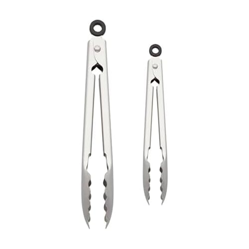 KitchenAid Set of 2 Stainless Steel Tongs with Scalloped Edges Easy Lock Dishwasher Safe Durable and Versatile 7 Inch and 9 Inch Silver - color: Stainless Steel, size: 7 and 9 Inches