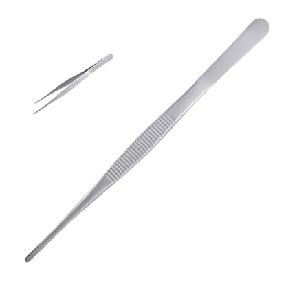 10Inch Fine-Tip Kitchen Tweezers Tongs – Extra-Long Stainless Steel Cooking Tweezers Dishwasher Safe for Grilling, Baking & Food Prep (10In Straight BBQ Tongs) - color: 10In Straight BBQ Tongs