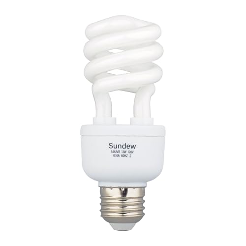 Sundew 5.0 UVB Compact Fluorescent Reptile Light Bulb, Tropical Terrarium Lamp for Reptiles and Amphibians, E26 Base, 120V