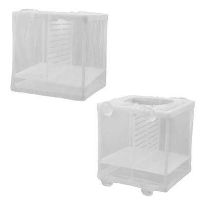 MY MIRONEY 2PCS 6.3" x 5.51" x 5.91" Fish Tank Breeder White Nylon Fish Incubator Mesh Box Aquarium Fish Fry Hatchery Breeder with Suction Cups (with Divider) - style: 6.3" x 5.51" x 5.91"; White; with Divider