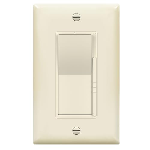TOPGREENER Kalide Dimmer Light Switch, LED Dimmer Switch, Full Range Dimming, Single Pole/3-Way, 120VAC, 60Hz, 300W LED/CFL, Neutral Wire Not Required, Wall Plate Included, Light Almond - color: light almond