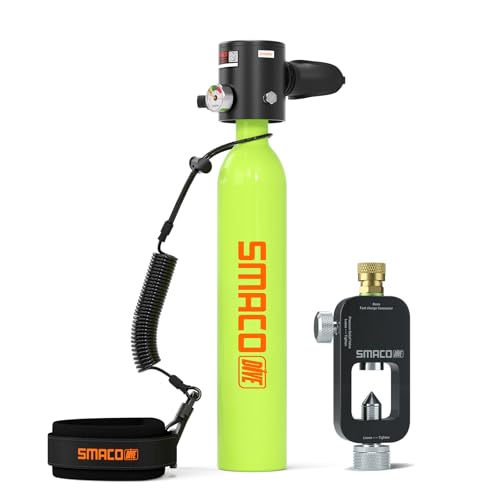 SMACO Mini Scuba Tank 0.5L Portable Small Diving Tank for Underwater Breathing Reusable Diving Cylinder Lung Air Tank for Emergency Rescue Boat Cleaning Backup Air Source Pony Bottle S300 - color: B GREEN