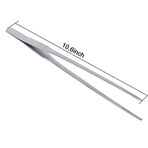 Stainless Steel Polished Extra-Long 10.6 inch Tongs Tweezers with Precision Serrated Tips for Garden, Kitchen, Indoor & Outdoor - size: 10.6 inch Straight (1 PCS)
