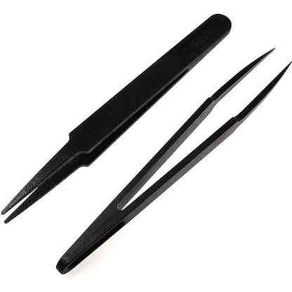 MMOBIEL 5Pcs Anti-static Multifunctional Plastic Precision Tweezers Set, Pointed Tip Tweezers for Electronics, Jewelry-Making, Laboratory Work, Repair Black - size: 5x