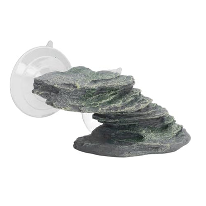 Basking Platform, Tortoise Dock Resin Resting Rock Reptile Climbing Ornament Stone Aquarium Ornament with Suction Cup