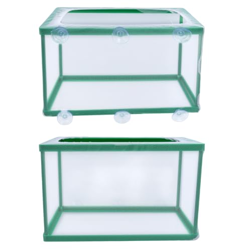 MY MIRONEY 2PCS 10.43" x 5.91" x 5.91" Fish Tank Breeder Green Nylon Fish Incubator Mesh Box Aquarium Fish Fry Hatchery Breeder with Suction Cups - style: 10.43" x 5.91" x 5.91"; Green; without Divider