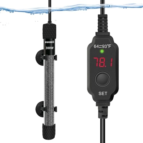 Small Submersible Aquarium Heater,Adjustable Mini Fish Tank Heater 25/50/100/150/200/300 Watts with External Temperature Controller, LED Display, Smart Memory, Used for 1-60 Gallons - size: 300 Watts