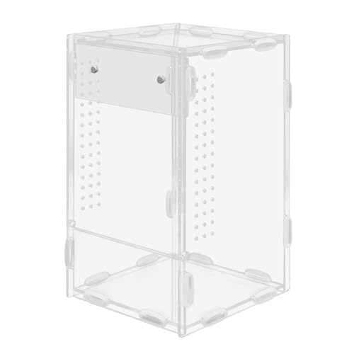 Acrylic Jumping Spider Enclosure, Reptile Enclosure, Ventilated Terrarium Cage with Front Opening Door, Habitat for Tarantulas, Mantis, Hermit Crabs & Small Pets, 4.7"X4.7"X8" (Color:Clear)