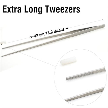 18.9 inch Heavy Duty Extra Long Tweezers for Salt & Fresh Water, Straight 18/8 Stainless Steel Reptile Feeding Tongs for Aquarium & Terrarium, Large Metal Snake Feeding Tweezers - size: 18.9 inch, 0.1 inch, straight, single unit