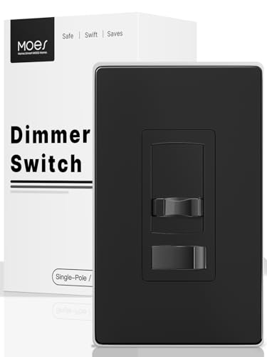 MOES Black Dimmer Light Switch, 3 Way & Single Pole Dimmable for LED, CFL, Incandescent, Halogen, 600Watt Max, ON/Off with Dimming Slide for Bedroom Hallway, No Neutral Wire Required - color: Black, size: 1 Pack