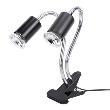 Focket Timed Reptile Heat Lamp, Dual Head 360 Degree Gooseneck Tank Heater, Reptile Lamp with 2 4 8 Hour Timer UVA UVB Bulbs for Tortoise Bearded Dragon Lizards (US Plug)