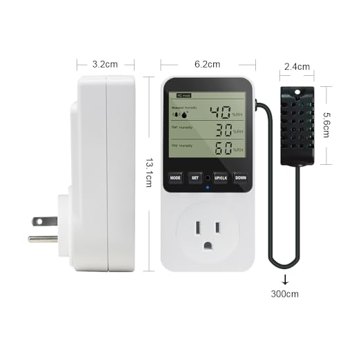 KETOTEK Humidity Controller Outlet Plug with Sensor, Digital Humidistat Switch 120V with Alarm for Greenhouse Mushroom Humidifier Dehumidifier