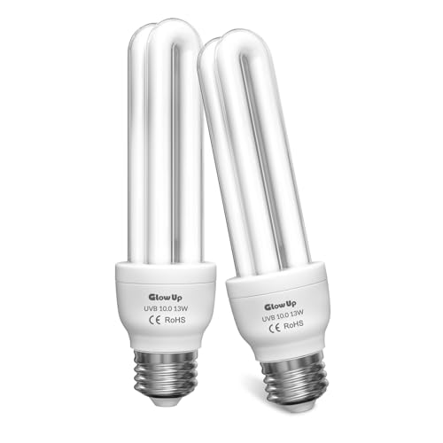 GlowUp UVB 10.0 Reptile Light, 13W Desert Reptile Light for Reptiles Compact Fluorescent UVB Bulbs for Bearded Dragon, Lizard, Snakes (2-Pack)