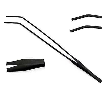 Extra Long Aquarium Tweezers Stainless Steel Tweezer Carbonation Protection Coating Against Rust Reptiles Feeding Tongs for Aquatic Plants Lizards Spider Snakes - 15 inch, Black Curved