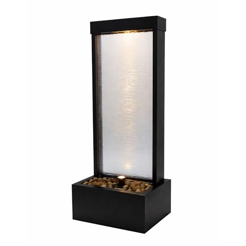 Alpine Corporation MLT170S 48" Indoor Outdoor Waterfall Fountain with LED Light Modern Glass & Aluminum Black Wall Water Feature for Home, Patio, Garden Décor Soothing Cascading Indoor Water Fountain - color: 48 Inches - Black
