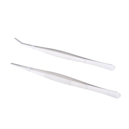 VORCOOL Stainless Steel Straight and Curved Nippers Feeding Tongs for Reptile Snakes Lizards Spider 2 Pcs Silver
