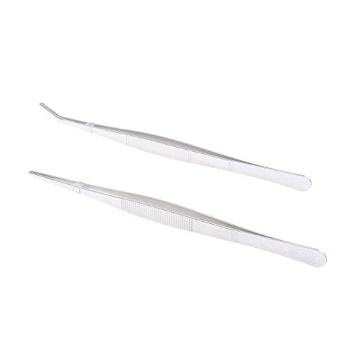 VORCOOL Stainless Steel Straight and Curved Nippers Feeding Tongs for Reptile Snakes Lizards Spider 2 Pcs Silver