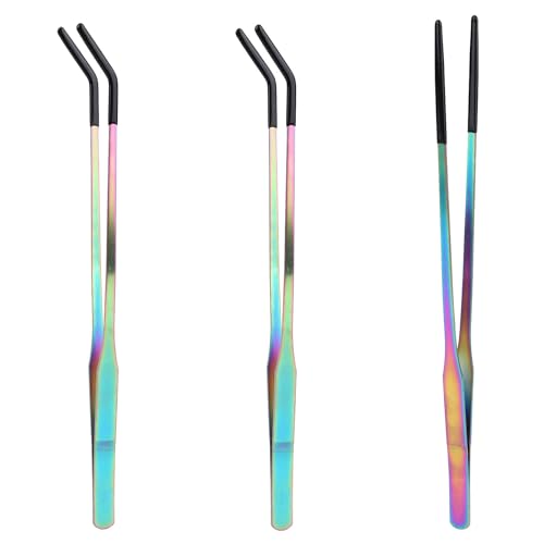 3pcs Reptile Feeding Tongs, Stainless Steel Reptile Feeding Pliers Straight & Curved Tweezers for Bearded Dragons Lizards Snakes