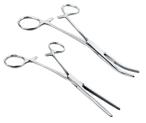 ADROIT 6" (15.2 cm) Straight & Curved Tip Stainless Steel Hemostat Forceps | Precision Teeth Grip | Versatile Use for First Aid, Crafting, & Electronics - size: 6", style: Straight & Curved