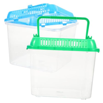 2pcs Transparent Reptile Feeding Box Tortoise Tank Aquarium for Snakes Crabs and Pets Easy to Clean Breeding Container Lid Color
