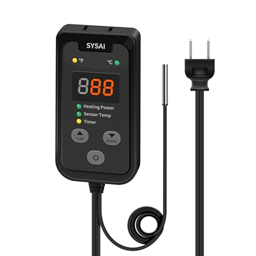 SYSAI Digital Thermostat Controller for Reptiles, Seed Germination, Breeding, Incubation and Small Greenhouse, 50-95°F, 1.5A 150W