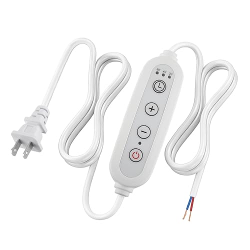 Lamp Dimmer Switch with Cord, Plug-in Dimmer 110-120V Indoor Timer Power Cable with Four Button,Set 2H/4H/8H Automatic Light Switch Timer, 1 Pack, White - color: White, size: 1 Pack