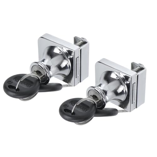 No Drill Showcase Lock for 0.2-0.3 inch Glass, Key Alike - Door to Board Mounting, 2 Sets Chrome Rectangular 1.38 x 1.26 Inch, Zinc Alloy Glass Lock for Display Cabinet or Jewelry Case - color: Chrome, size: 1.38 x 1.26 Inch, style: Key Alike - Door to Bo