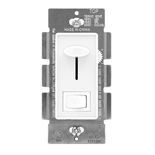 Maxxima LED Dimmer Electrical Light Switch, White, 3-Way/Single Pole Use | 600 Watt Max, LED and Incandescent Compatible, Wall Plate Cover Included - color: White