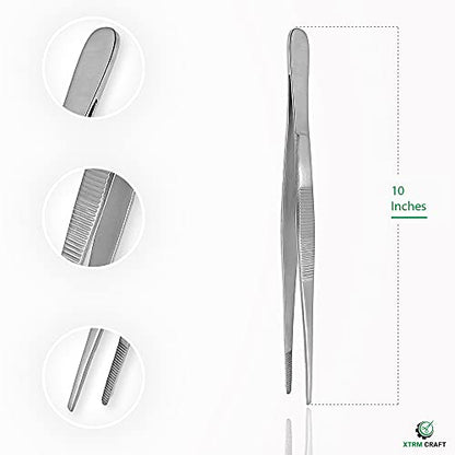 Thumb Dressing Forceps, Mulipurpose Tweezer Stainless Steel, Serrated Tip Straight 10 Inch - size: 10"