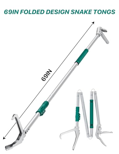 69" Snake Grabber Tool – Heavy Duty Locking Reptile Tongs for Rattlesnakes, Long Reach Folding Snake Catcher for Outdoor, Garden, and Emergency Use - size: 69 Inch