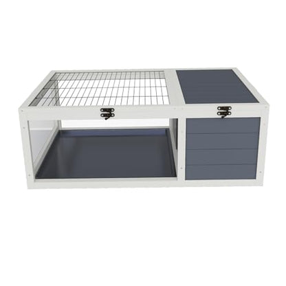 ZSQ 39.5" Wood Tortoise House, Indoor Outdoor Reptile Habitat with 3 Observation Windows & Removable Waterproof Trays, Turtle Habitat Reptile for Small Animals Lizards, Geckos, and Snakes
