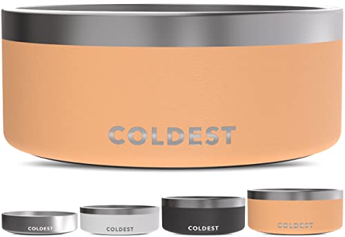 Coldest Dog Bowl - Anti Rust Metal, Non Slip, 3 Layers Insulated Stainless Steel Dog Bowls - Spill Proof & Heavy Duty - Water Bowl for Dogs, Cats & Pets, Dish Washer Safe (100 oz, Sahara Peach) - color: Sahara Peach, size: 100 oz