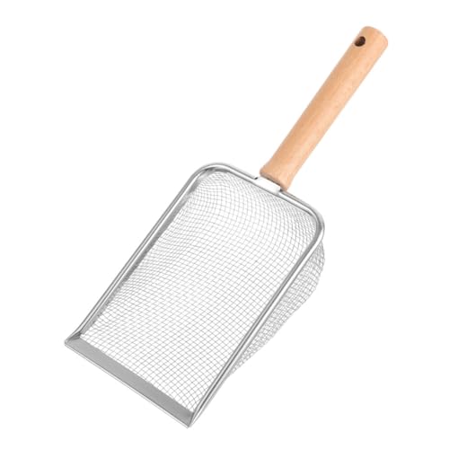 Wood Handle Stainless Steel Litter Scoop Reptile Litter Shovel with 2x2mm Mesh Sifter for Cat and Small Pet Waste Cleaning Sturdy Household for Terrarium and Hamster Bedding