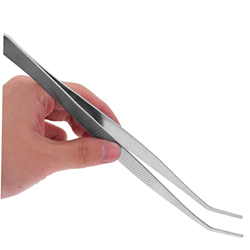 DOITOOL 2pcs Stainless Steel Straight Curved Tweezers Long Reptile Light Nippers Angled Feeding Tongs