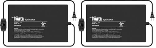 iPower 8 by 12 Inch Reptile Heating Pad with Temperature Adjustable Controller Knob, Under Tank Warmer Terrarium Heat Mat for Reptiles and Amphibians (Pack of 2) - size: 8 X 12 Inch (Pack of 2)