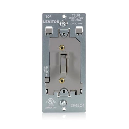Leviton Toggle Slide LED Advanced Dimmer Switch for 150W Dimmable LED, Halogen and Incandescent Bulbs and Fixtures, TSL01-10G, Gray - color: Gray